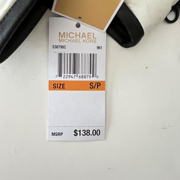 Michael Kors Quilted Black & White Leather Palm Touch Gloves with MK Logo. Sz M - Picture 14 of 16